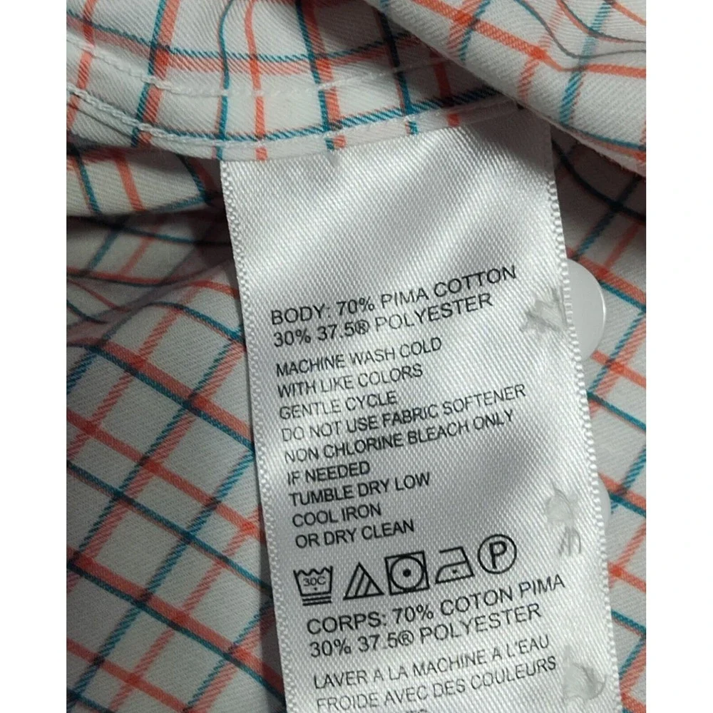 TOMMY BAHAMA ISLAND ZONE Men XL Teal‎ Orange Windowpane Pima Cotton Shirt EUC
